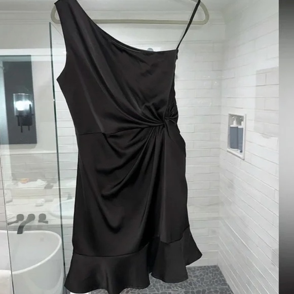 She + Sky Black One-Shoulder Dress with Ruffle Hem - Picture 5 of 5